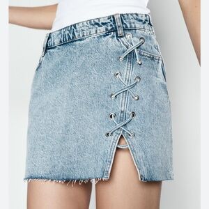 Denim Lace-Up Mini Skirt